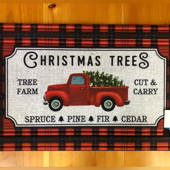 NEW Red Rustic Truck Farmhouse Style Christmas Doormat - Picture 1 of 5